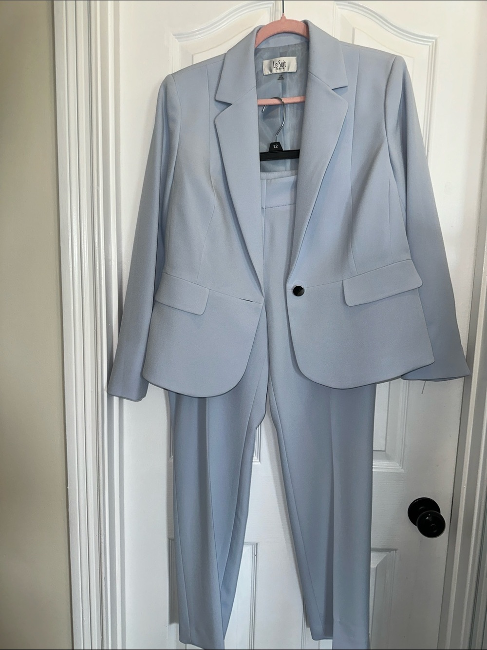 Le Suit Light Blue Women's Tailored Blazer and Pants Set